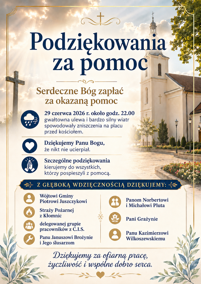 Podziękowania - zniszczenia po burzy